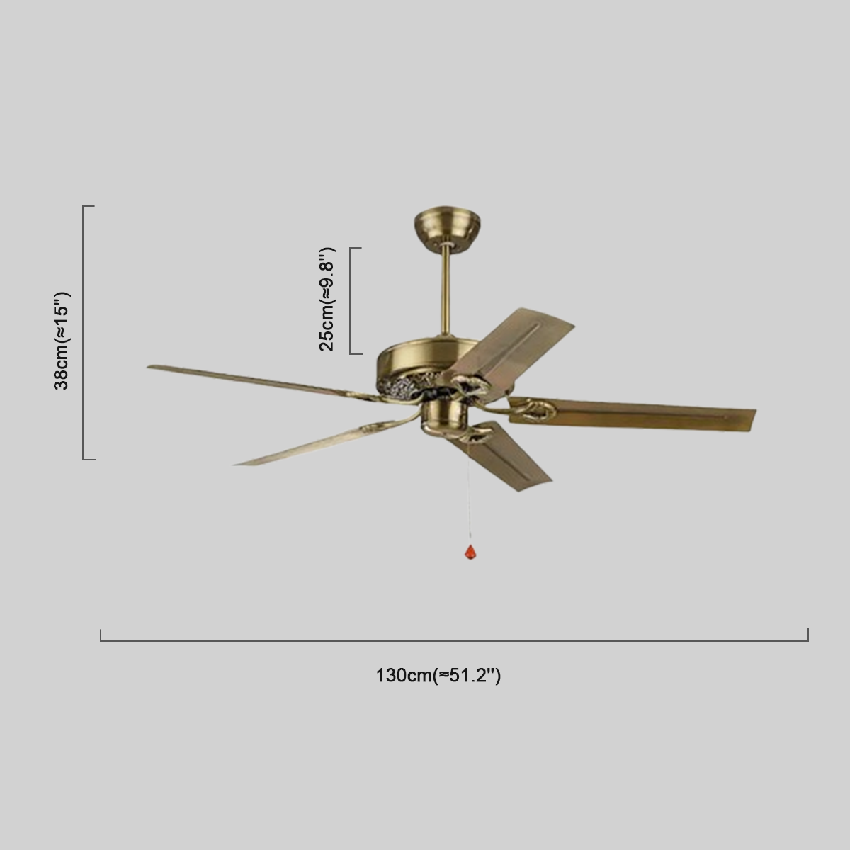 Industriell Deckenventilator LED Metall Messing Wohnzimmer