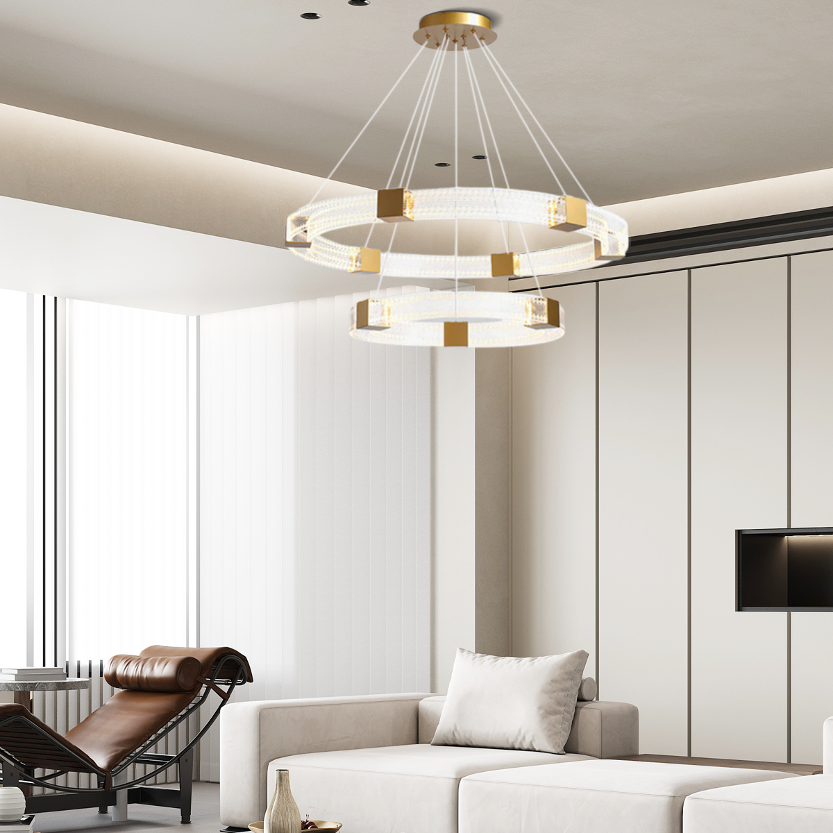 Modern Pendelleuchte LED Ring Gold Metall Wohnzimmer