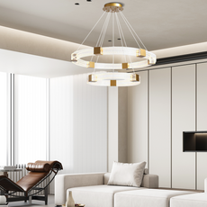 Modern Pendelleuchte LED Ring Gold Metall Wohnzimmer