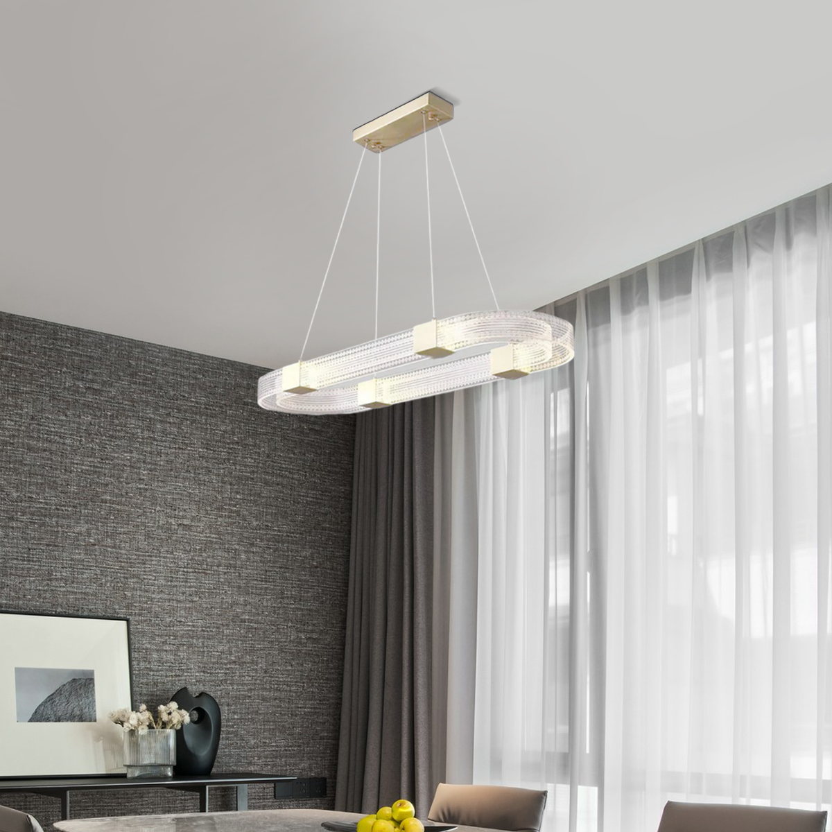 Modern Pendelleuchte LED Ring Gold Metall Wohnzimmer