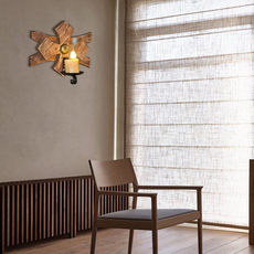 Industrielle Wandleuchte Braun Metall Holz Kerze Laterne Wohnzimmer