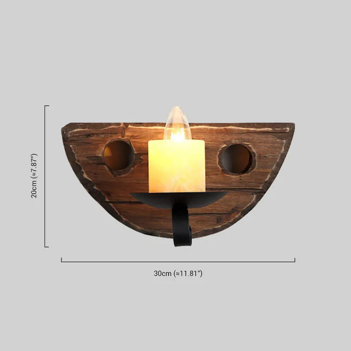 Retro Holz Halbkreis Braun Wandleuchte Wohmzimmer