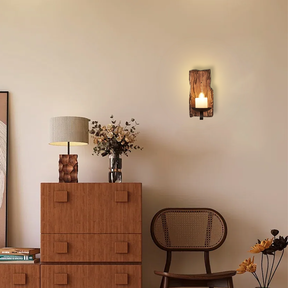 Vintage Wandleuchte Holz Metall Holz Rechteckig Kerze Wohnzimmer