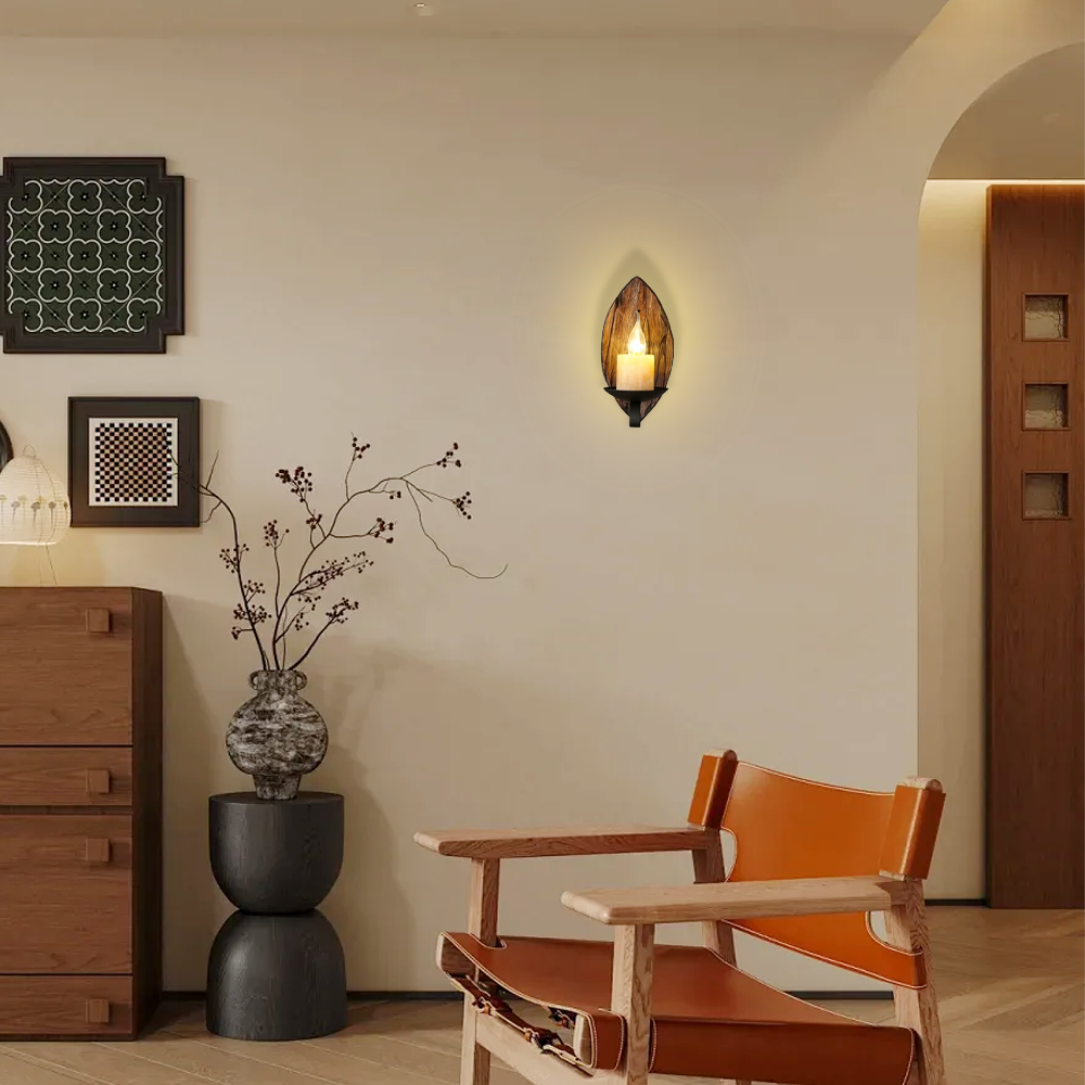 Vintage Wandleuchte Holz Metall konisch Burlywood Esszimmer