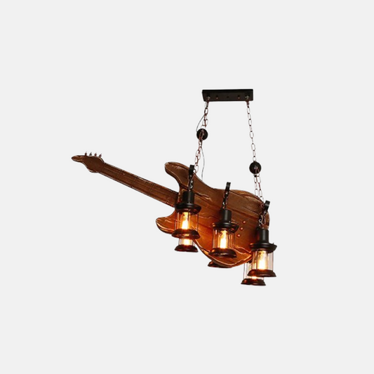 Vintage Braun Pendelleuchte Metall Holz Gitarre Esszimmer