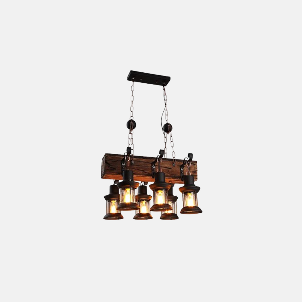 Vintage Pendelleuchte Schwarz Holz Metall Zylindrisch Wohnzimmer
