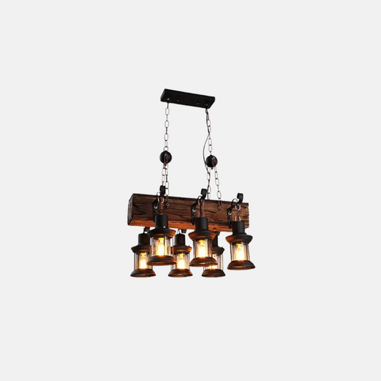 Vintage Pendelleuchte Schwarz Holz Metall Zylindrisch Wohnzimmer