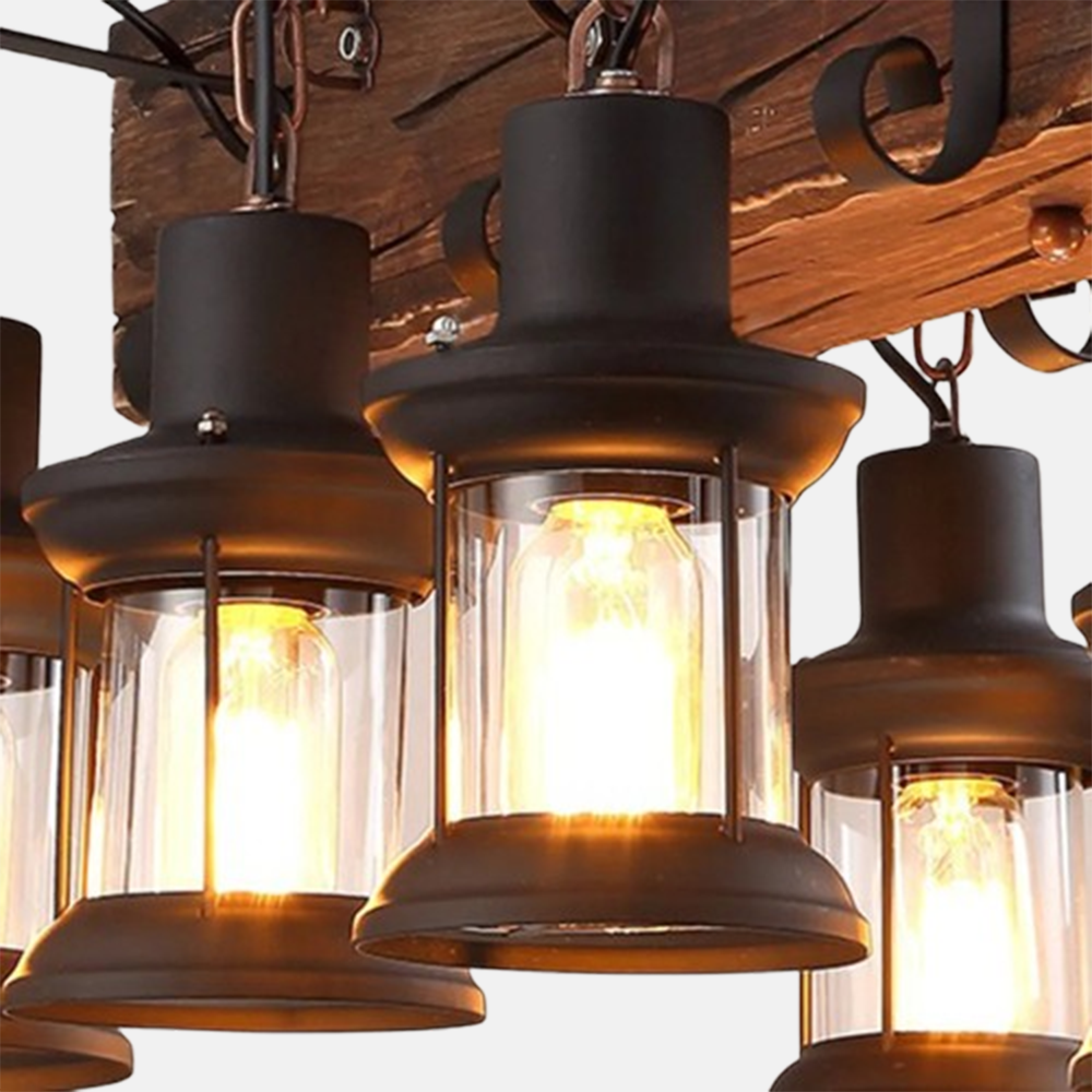 Vintage Pendelleuchte Schwarz Holz Metall Zylindrisch Wohnzimmer