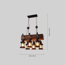 Vintage Pendelleuchte Schwarz Holz Metall Zylindrisch Wohnzimmer