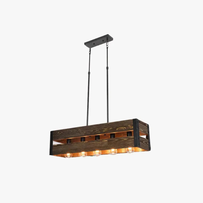 Retro Pendelleuchte Metall Holz Braun Wohnzimmer