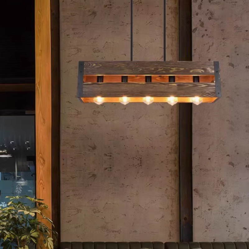 Retro Pendelleuchte Metall Holz Braun Wohnzimmer