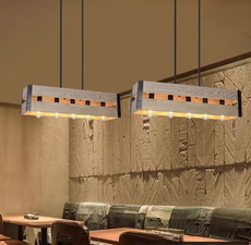 Retro Pendelleuchte Metall Holz Braun Wohnzimmer