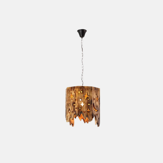 Vintage Pendelleuchte Naturholz Metall Holz Sternenhimmel Esszimmer
