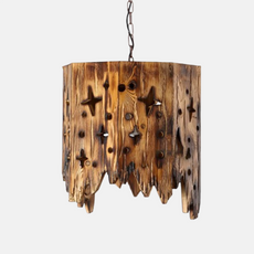 Vintage Pendelleuchte Naturholz Metall Holz Sternenhimmel Esszimmer