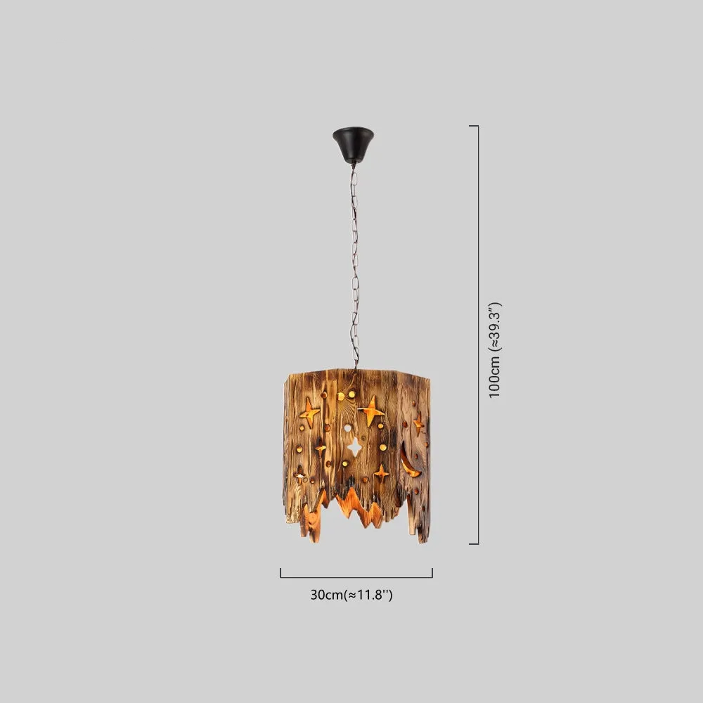 Vintage Pendelleuchte Naturholz Metall Holz Sternenhimmel Esszimmer