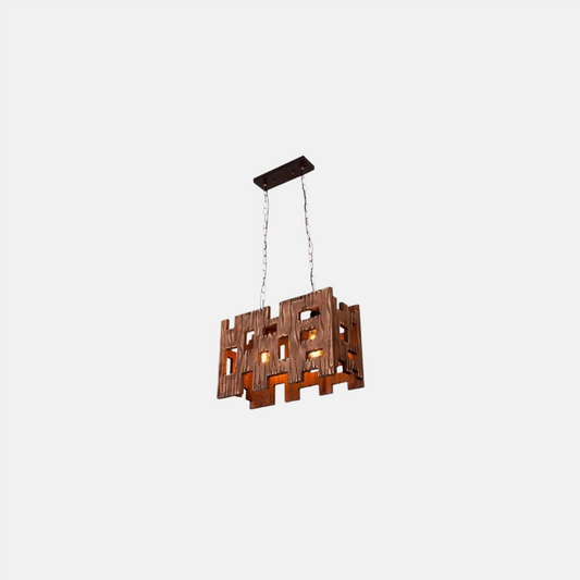 Vintage Pendelleuchte Nussbaum Holz Rechteckig Schlafzimmer