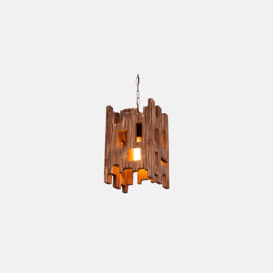 Retro Pendelleuchte Holz Metall Holz Rechteckig Esszimmer