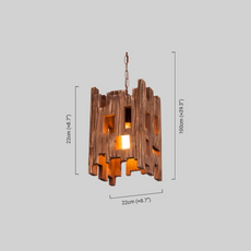 Retro Pendelleuchte Holz Metall Holz Rechteckig Esszimmer