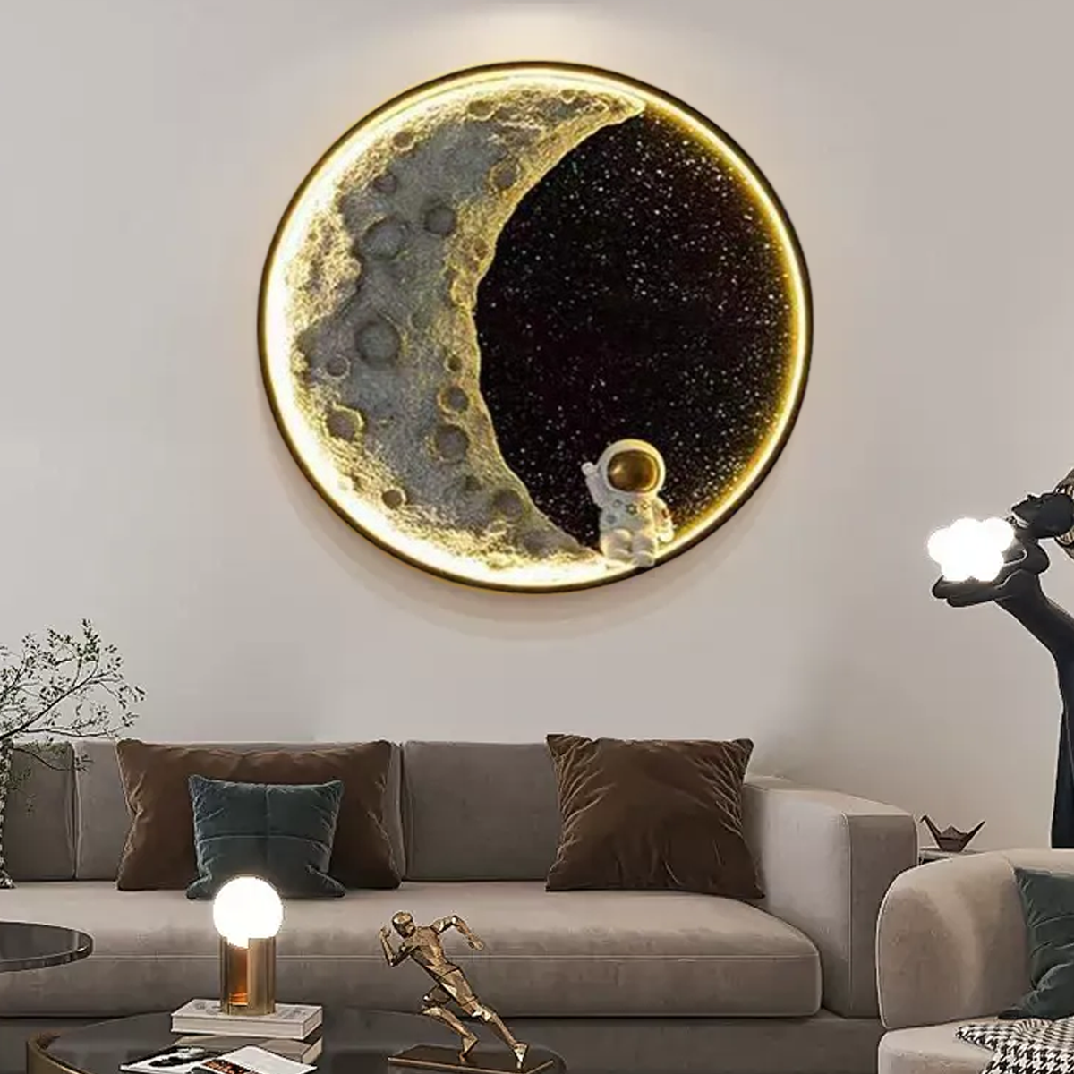 Art Deco Wandlampe LED Rund Astronauten Schwarz Metall Wohnzimmer