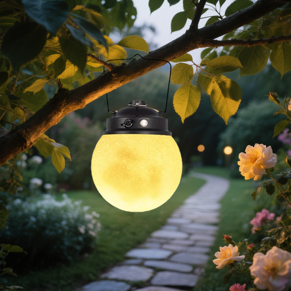 Art Deco Außenpendelleuchte LED Mond Gelb Metall/HarzSolar Garten