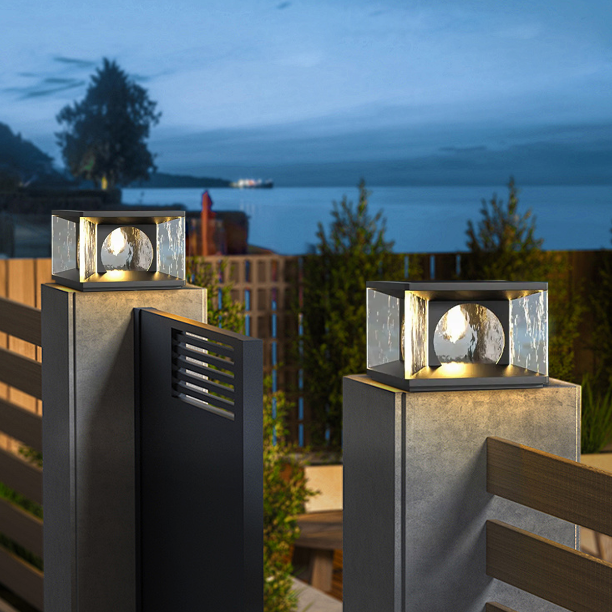 Modern Außensockelleuchten LED Quadratisch Klare Metall/Glas Hof