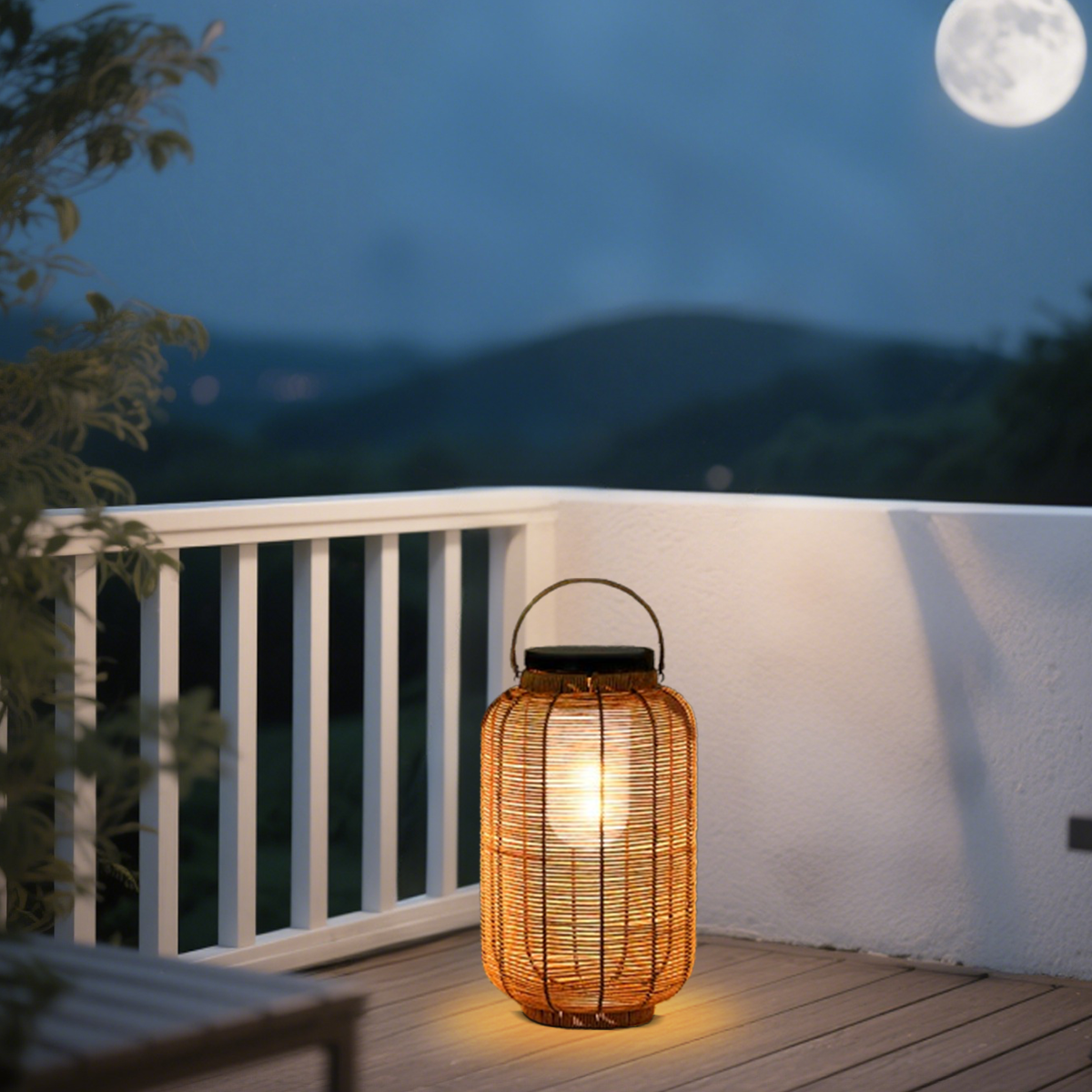 Bauernhaus Außenlampe Holz Metall Rattan Elliptisch Garten