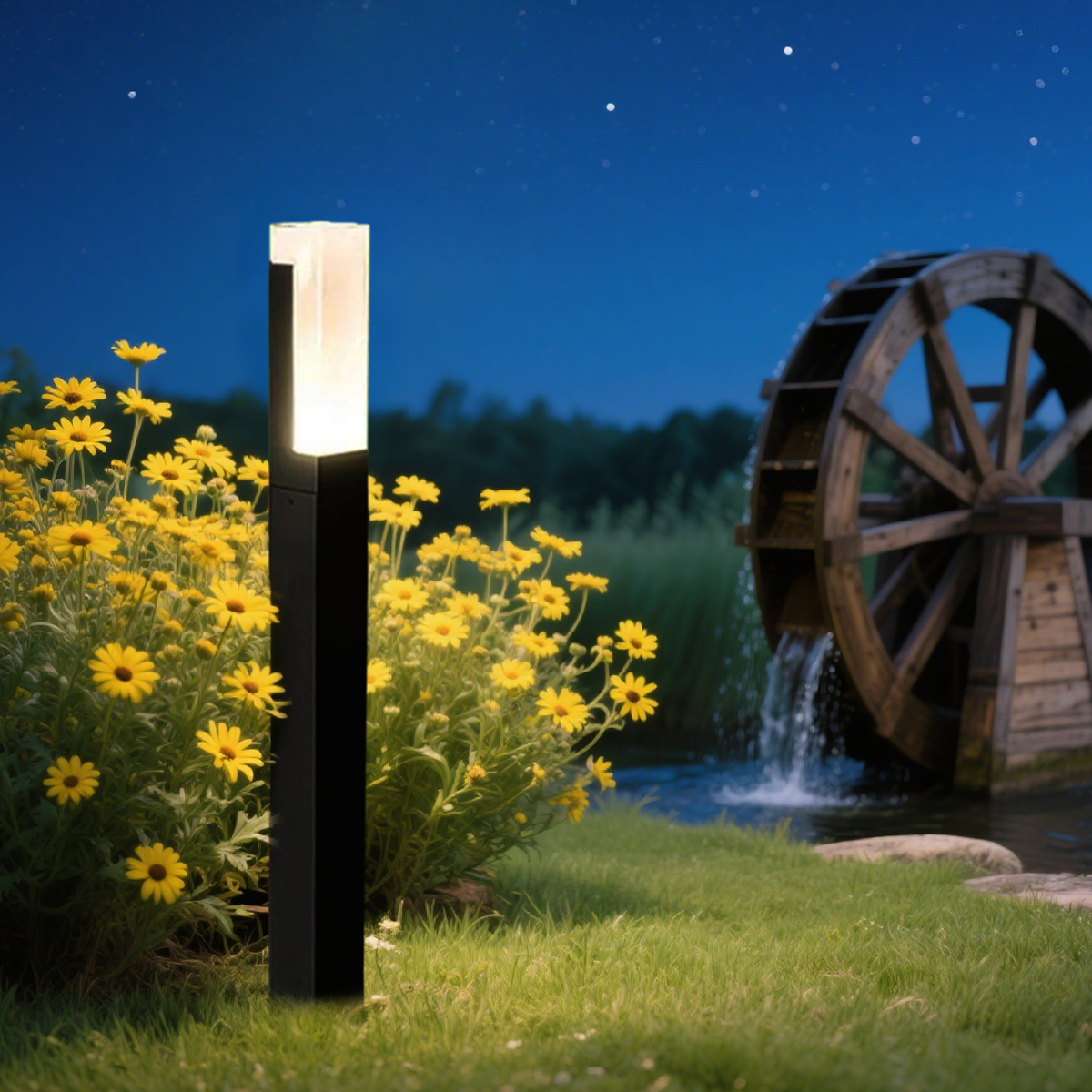 Modern Außenstehleuchte LED Rechteckig Schwarz Metall Solar Garten