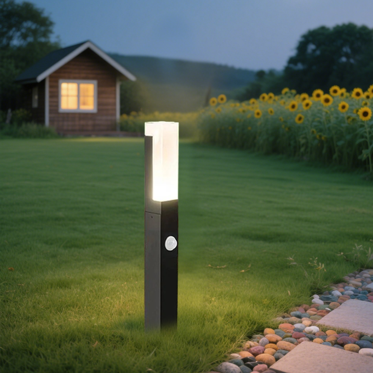 Modern Außenstehleuchte LED Rechteckig Schwarz Metall Solar Garten