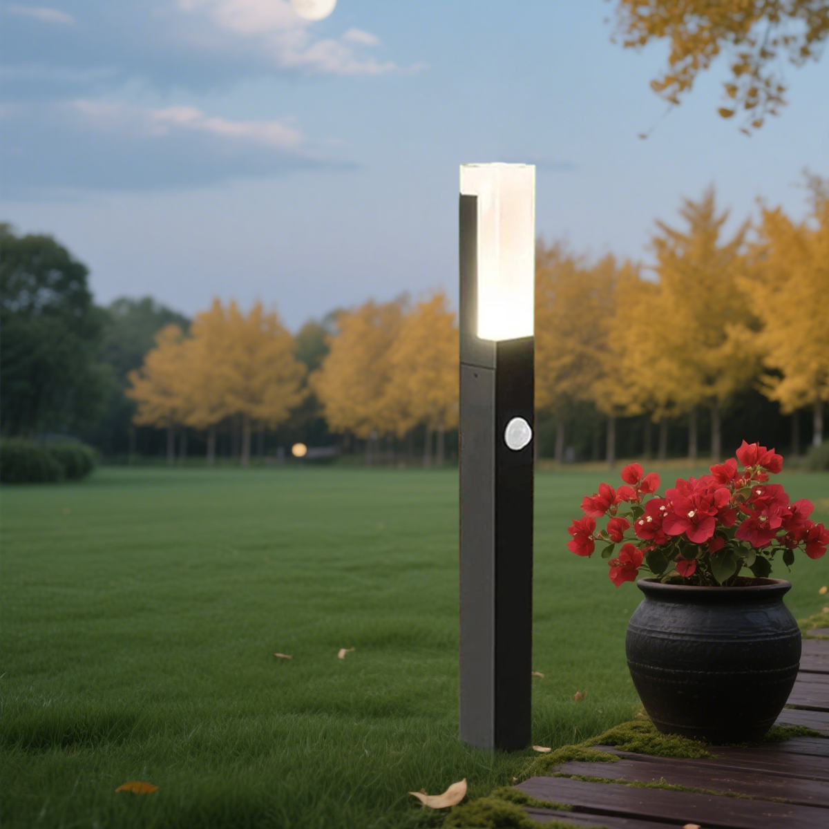 Modern Außenstehleuchte LED Rechteckig Schwarz Metall Solar Garten
