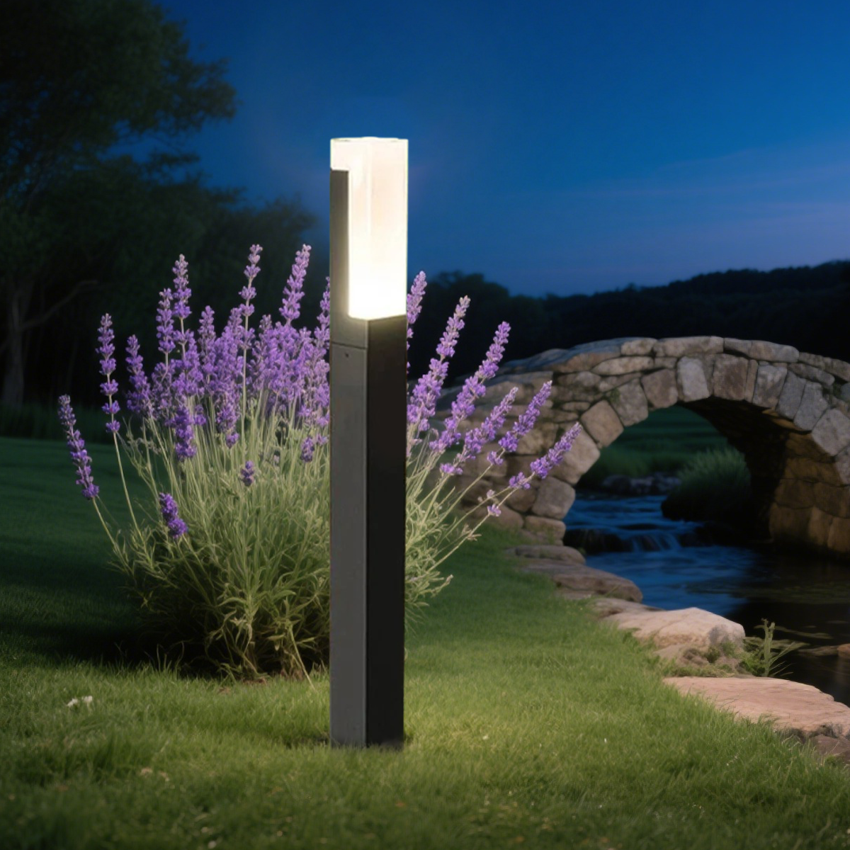 Modern Außenstehleuchte LED Rechteckig Schwarz Metall Solar Garten