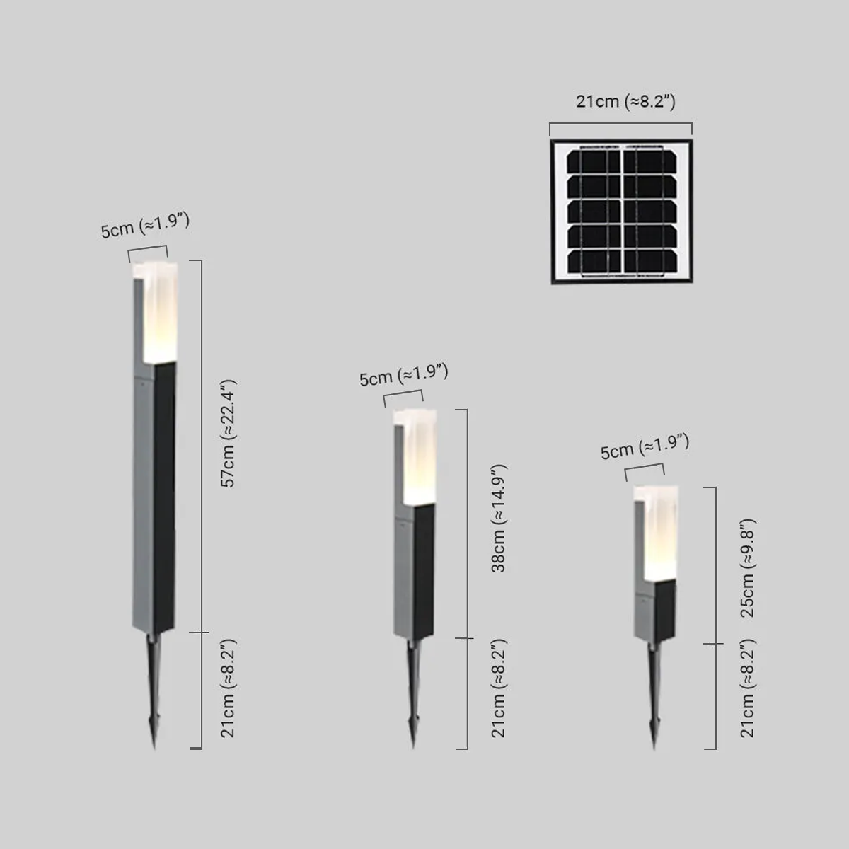 Modern Außenstehleuchte LED Rechteckig Schwarz Metall Solar Garten