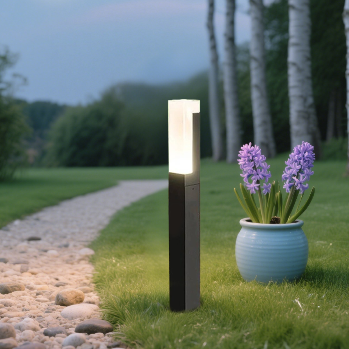 Modern Außenstehleuchte LED Rechteckig Schwarz Metall Solar Garten