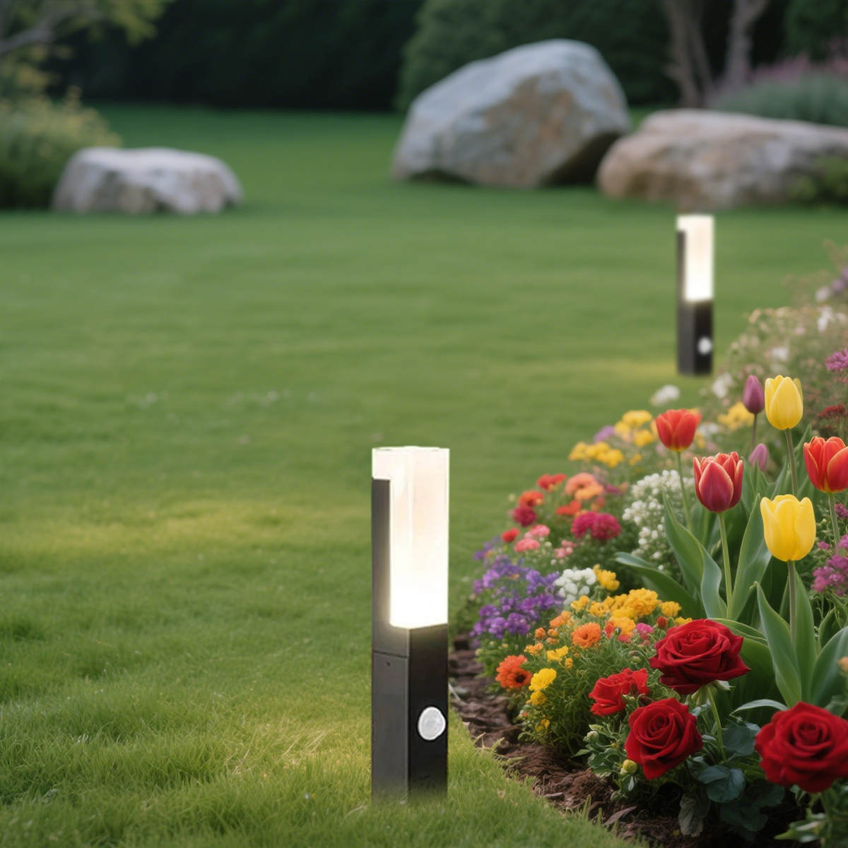 Modern Außenstehleuchte LED Rechteckig Schwarz Metall Solar Garten