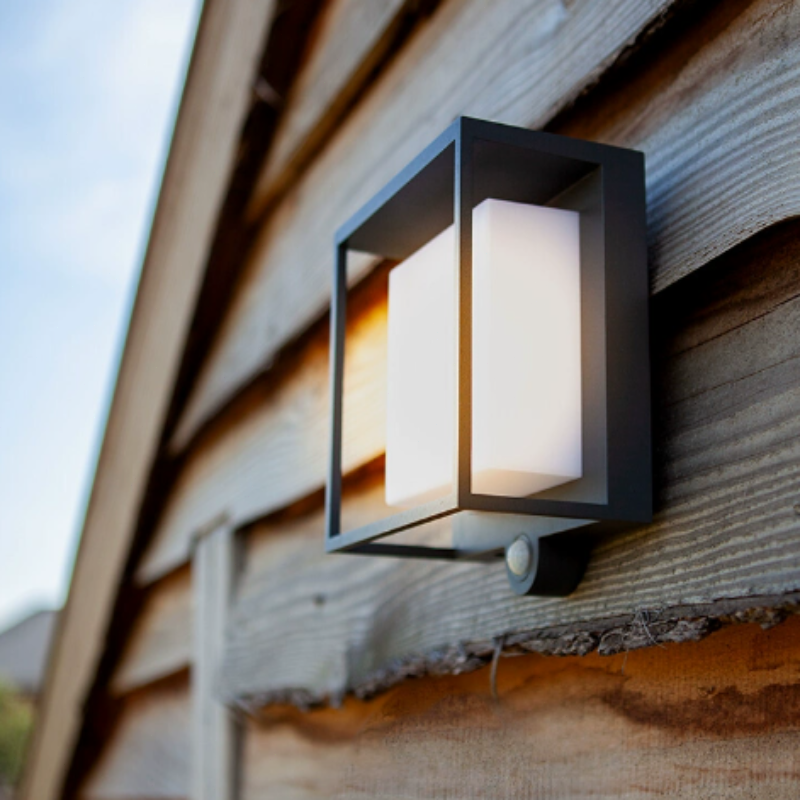 Industrial Außenwandleuchte LED Sensor Solar Acryl Schwarz Hof