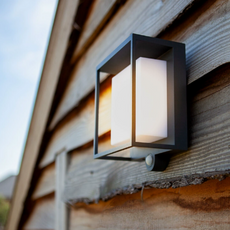 Industrial Außenwandleuchte LED Sensor Solar Acryl Schwarz Hof