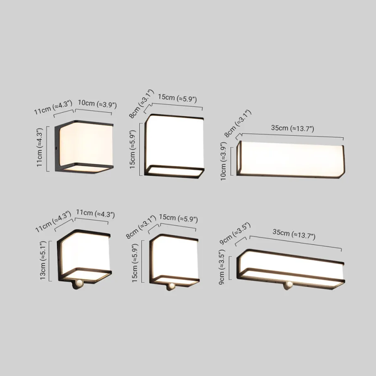 Moderne Außenwandleuchte LED Sensor Rechteckig Schwarz Acryl Balkon/Garten