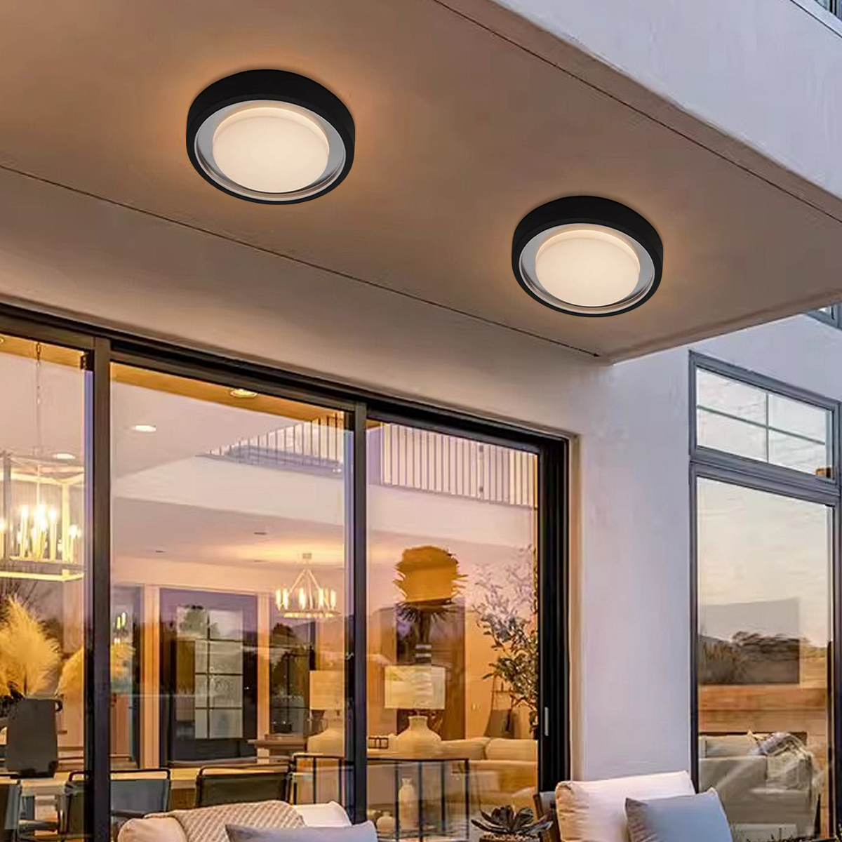 Moderne Außenwande/Deckenleuchte LED Runde Schwarz Metall Garten/ Balkon/Terrasse 