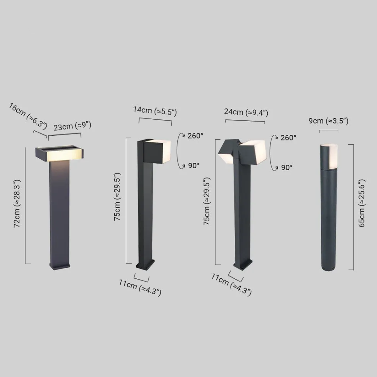 Minimalistisch Außenstehleuchte LED Schwenkbar Schwarz Metall Garten