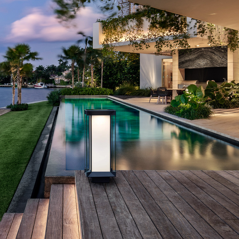 Moderne Außenstehleuchte LED Rechteckig Schwarz Glas Solar Garten/Terrasse