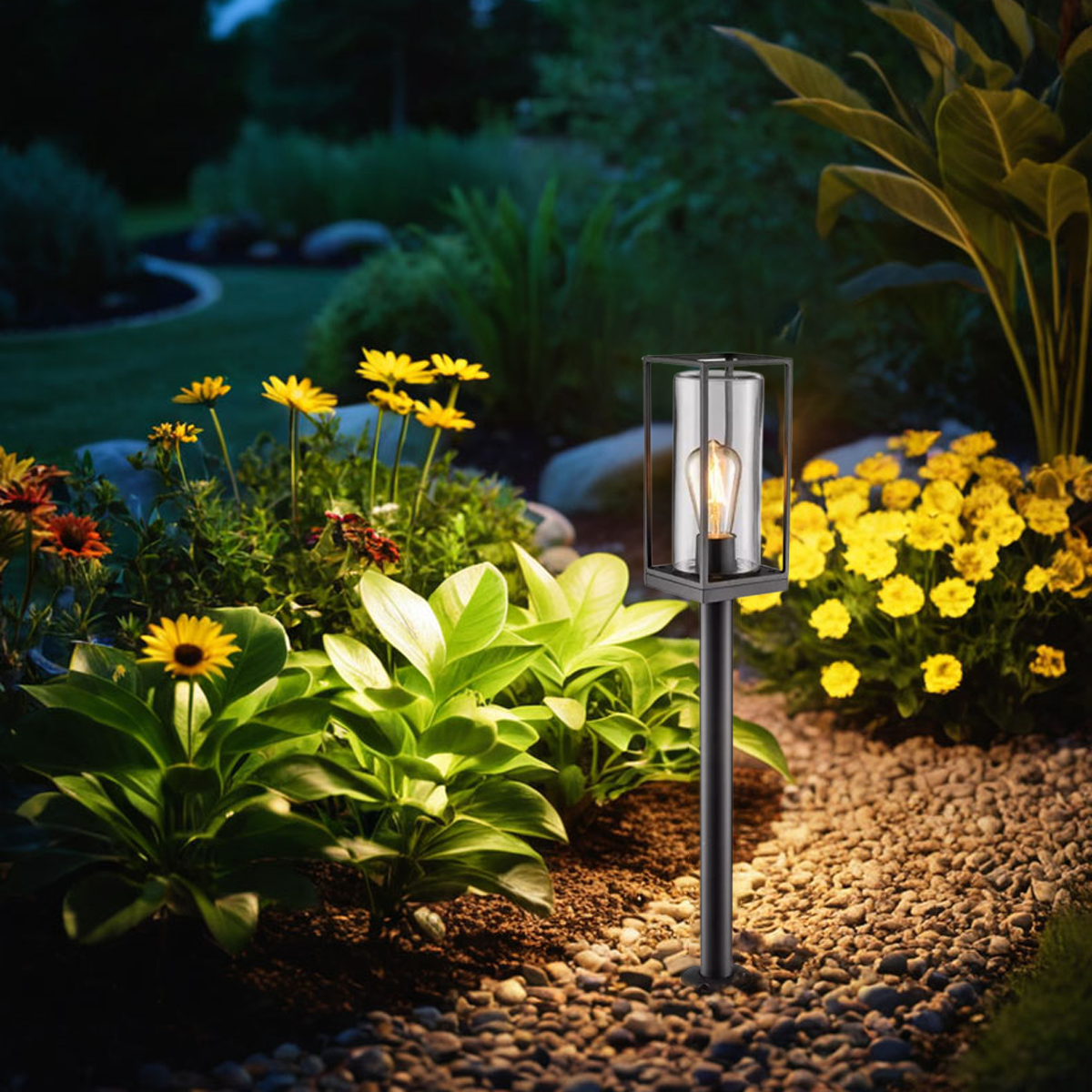 Modern Außenstehleuchte LED  Rechteckig Schwarz Metall Solar Garten