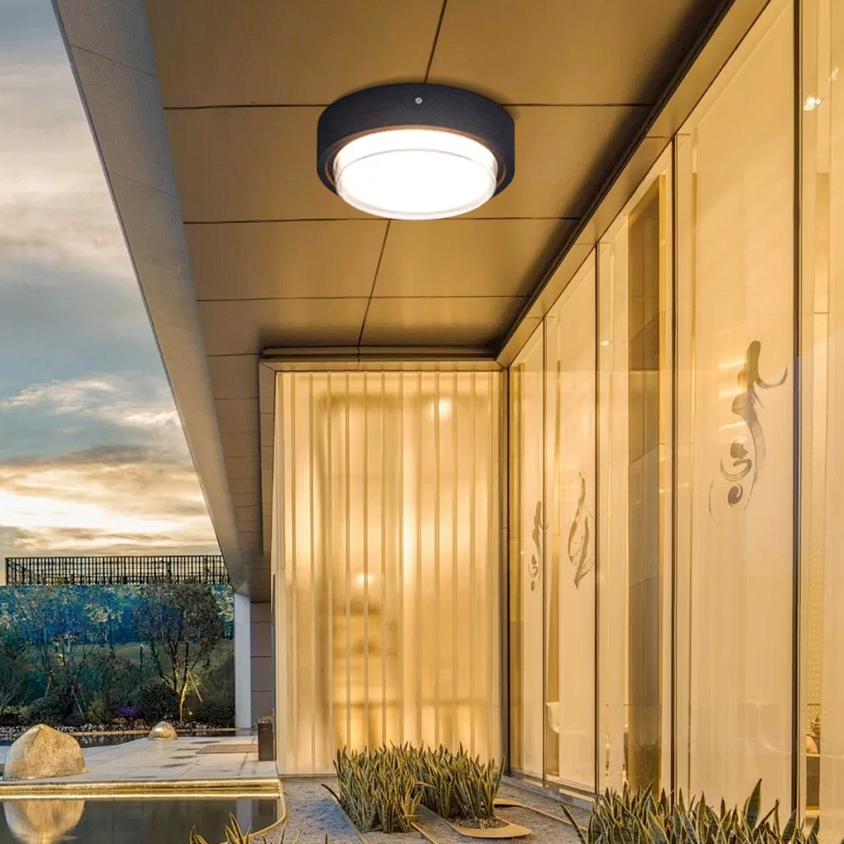 Moderne Außenleuchte  LED Geometrie Schwarz Metall Flur/Garten/Balkon