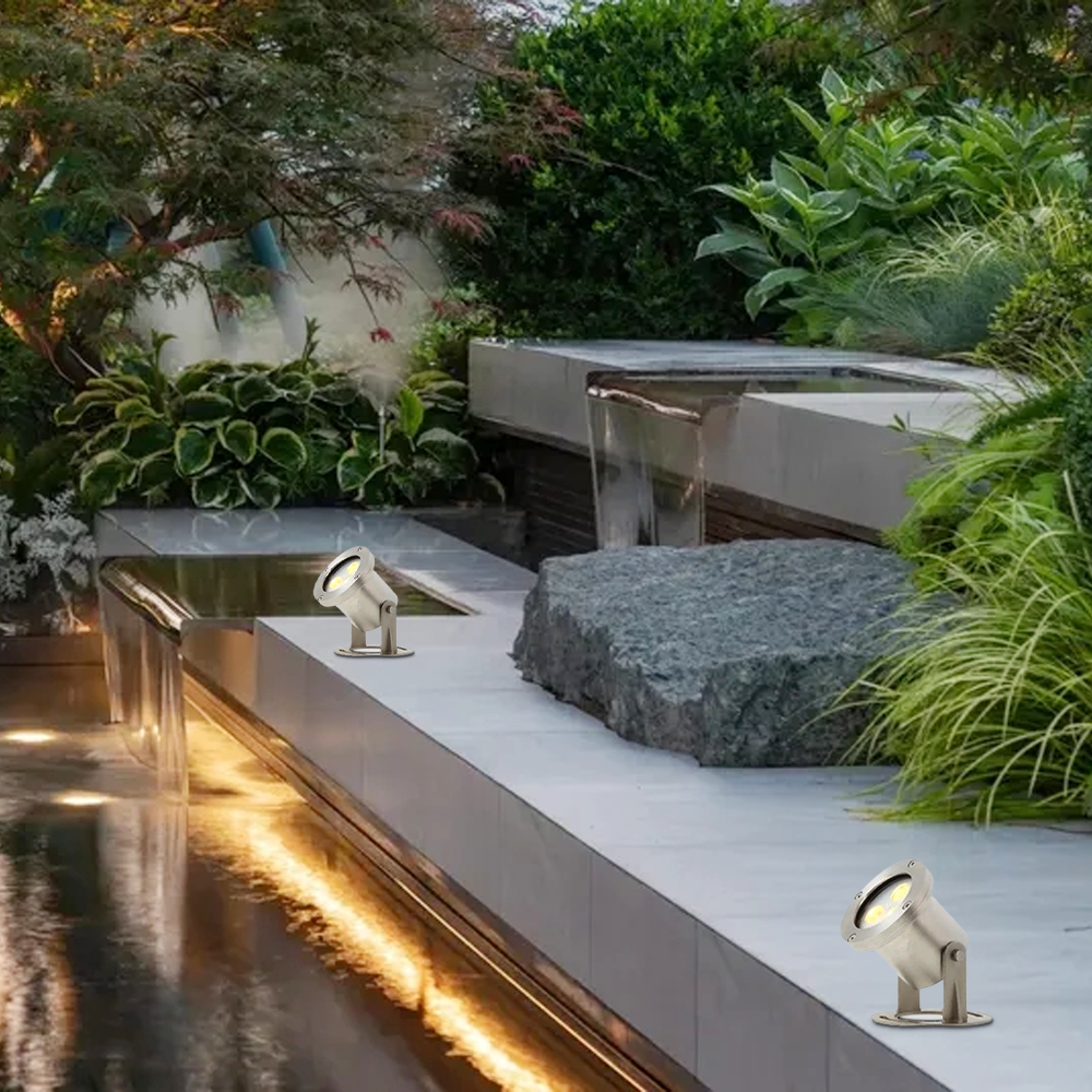Modern Außenleuchte/Strahler LED Silber Metall/Glas Hof/Garten