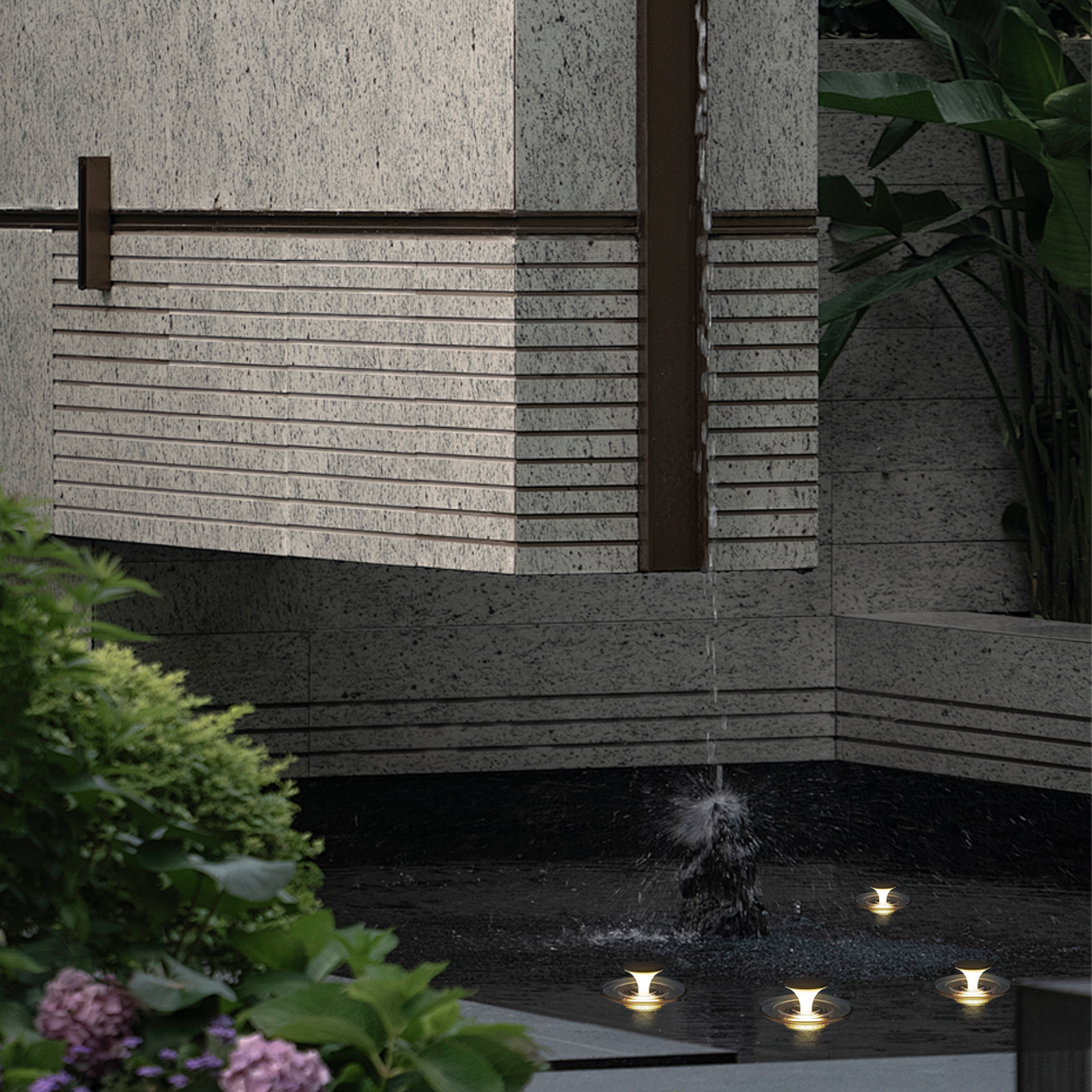 Moderne Außen Boden Lampe Rund Acryl/Metall Solar Schwarz Pool