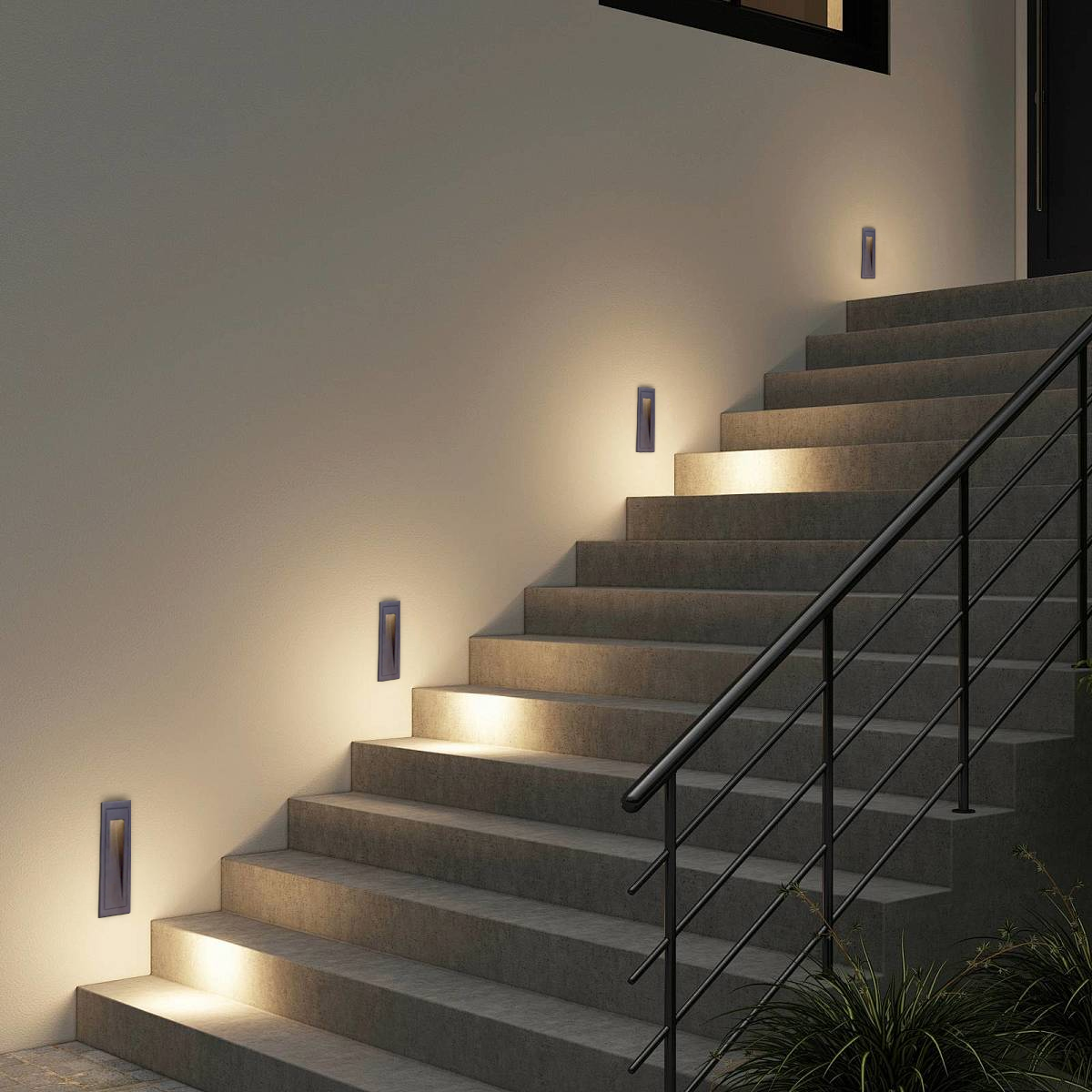 Moderne LED Außenwandleuchte Quadrat Schwarz Metall Garten/Treppen