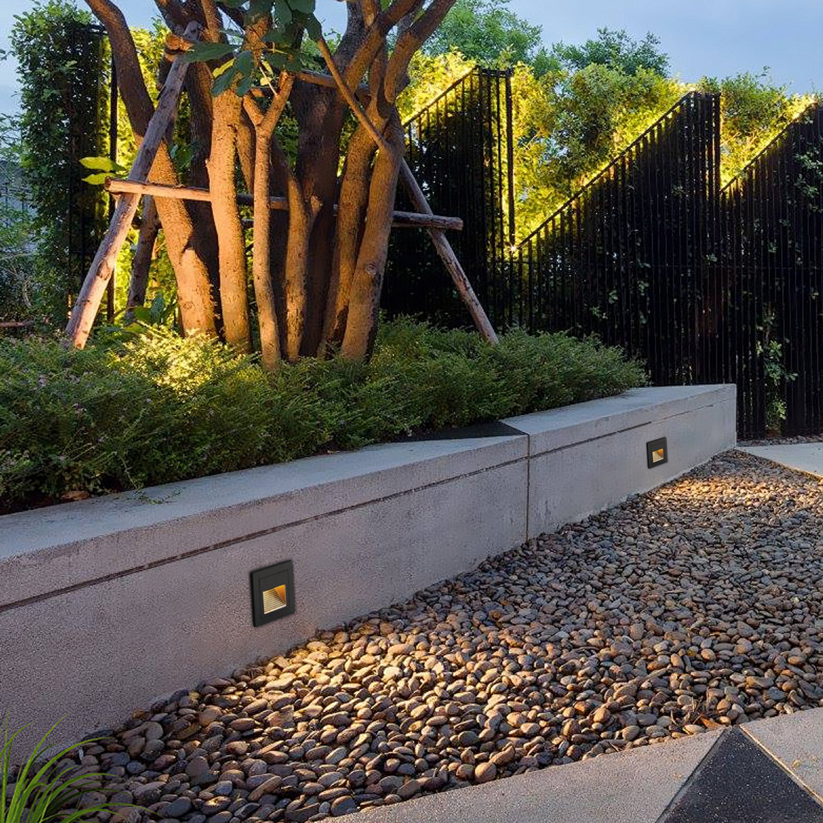 Moderne LED Außenwandleuchte Quadrat Schwarz Metall Garten/Treppen