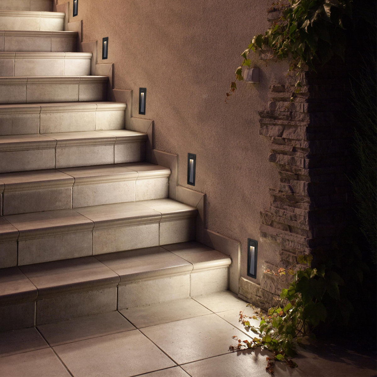 Moderne LED Außenwandleuchte Quadrat Schwarz Metall Garten/Treppen