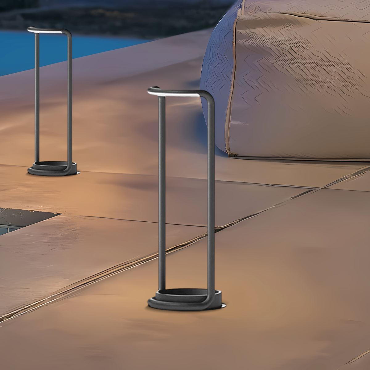 Moderne Außenstehleuchte LED Rechteckige Schwarz Metall Solar Garten/Terrasse 