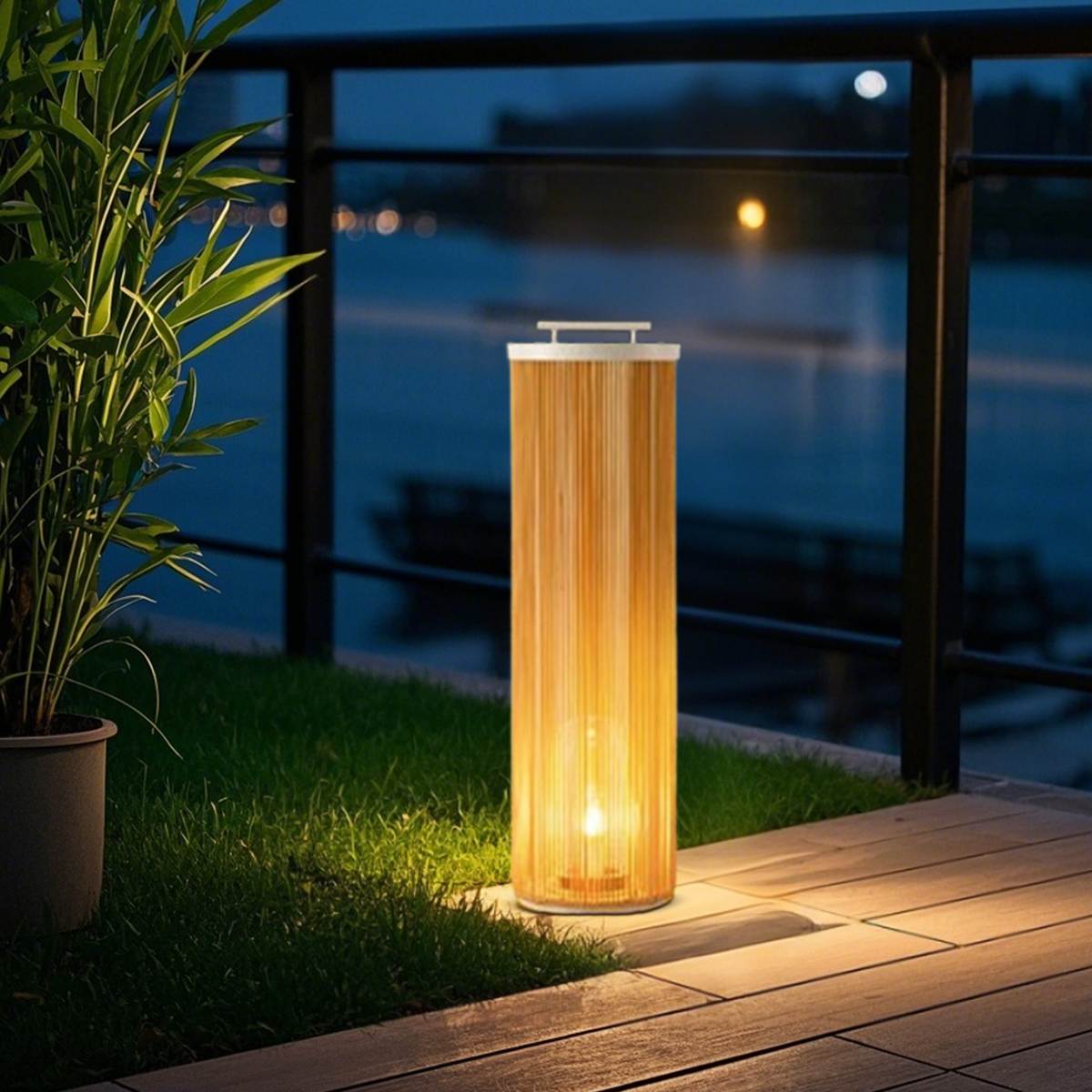 Landhausstil Außenstehleuchte LED Zylindrisch Khaki Rattan Solar Garten