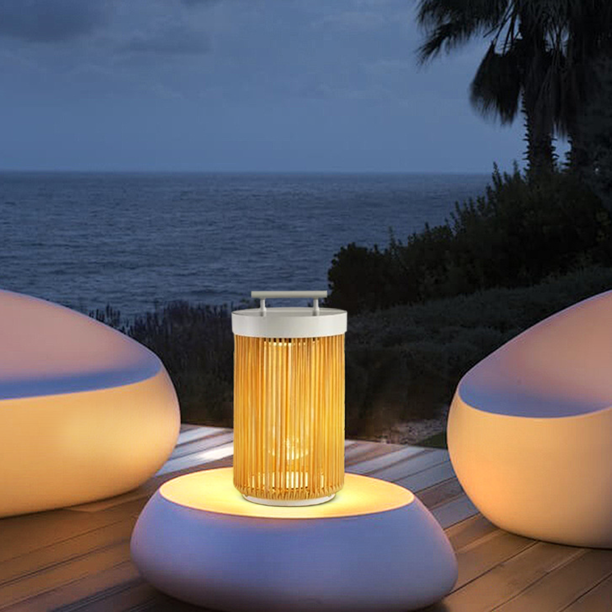 Landhausstil Außenstehleuchte LED Zylindrisch Khaki Rattan Solar Garten