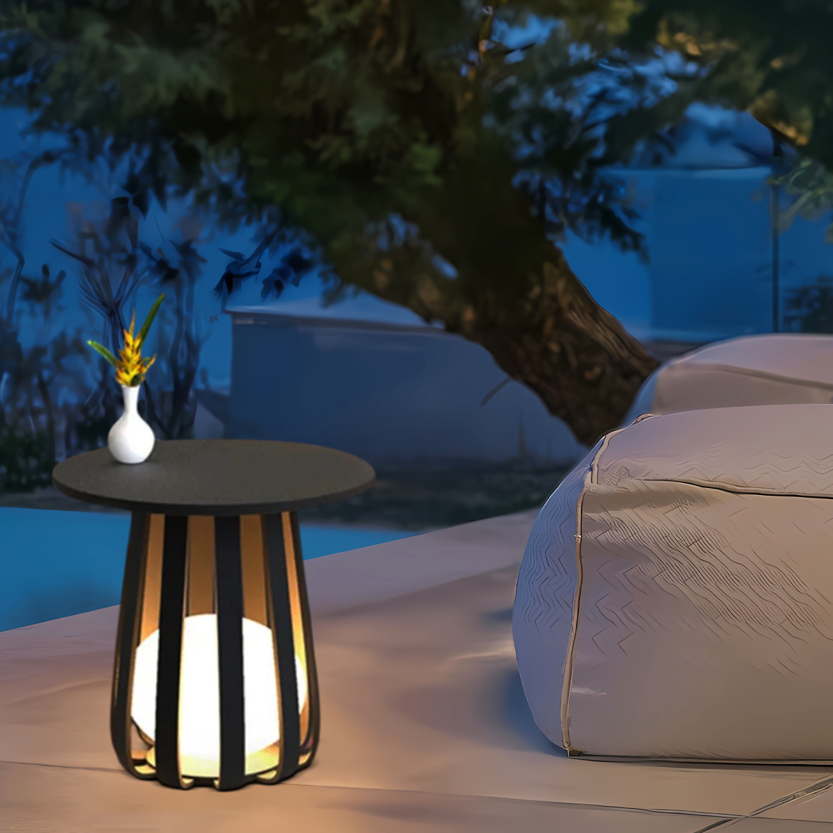 Moderne Außenstehleuchte LED TIischform Schwarz Metall Solar  Garten/Terrasse